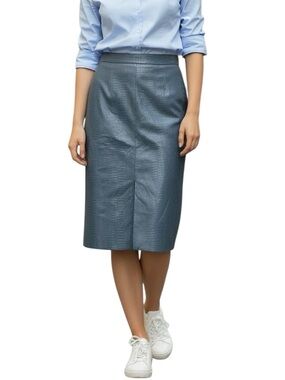 Sunday In Brooklyn Maxine Faux Leather Blue High Waist Front Slit Midi Skirt xl
